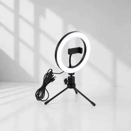 Ring Light LED 6 Polegadas 16cm com Tripé de Mesa e Suporte para Celular